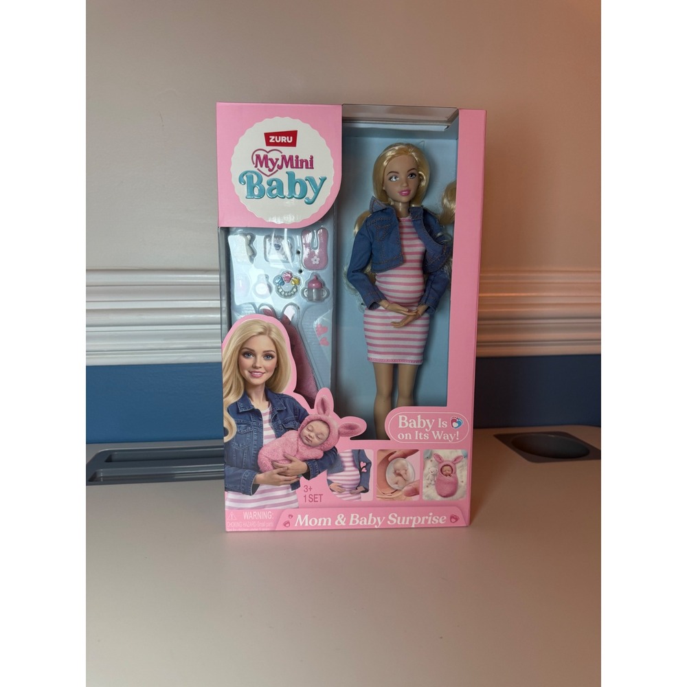 Zuru My Mini Baby Doll Set Kids OS Mom and Baby Surprise Pregnant Blonde Denim